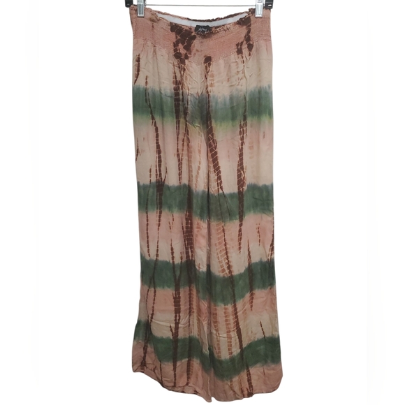 Tie-Dye Wide Leg Pants - Green and Brown - Picture 1 of 3